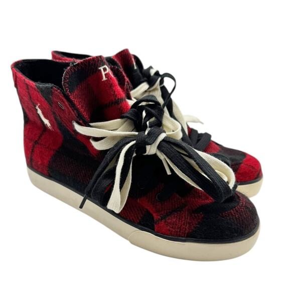 Polo Ralph Lauren Buffalo Plaid Flannel Hi Top Sneakers Pony Logo Mens 6.5 main image 10